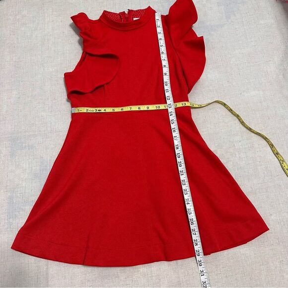 Anthropologie Maeve Deena Red Mock Neck Ruffle Flutter Sleeve Mini Dress XS - Picture 9 of 10